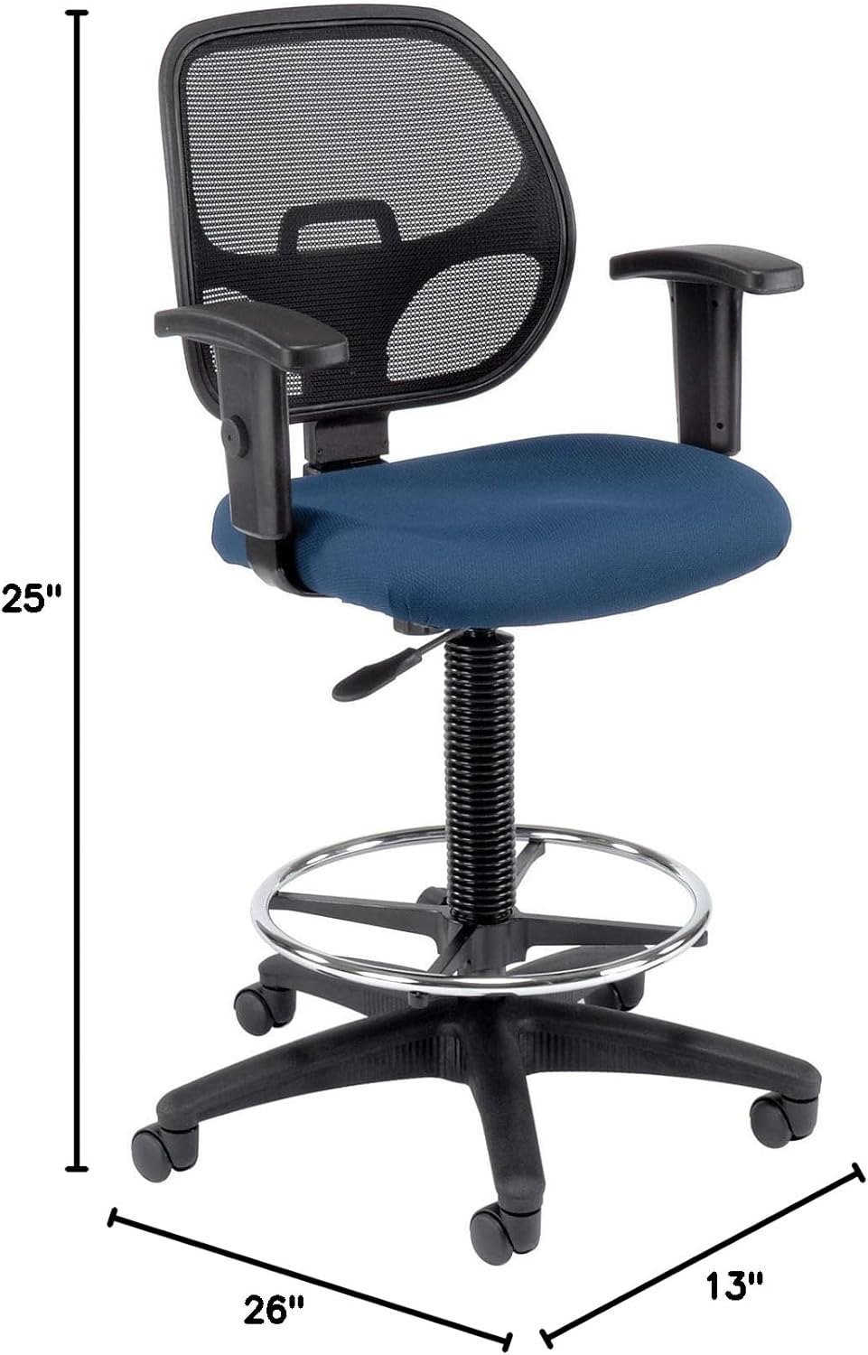 Global Industrial Drafting Stool, Fabric, Blue, Adjustable Arms, Mid Back