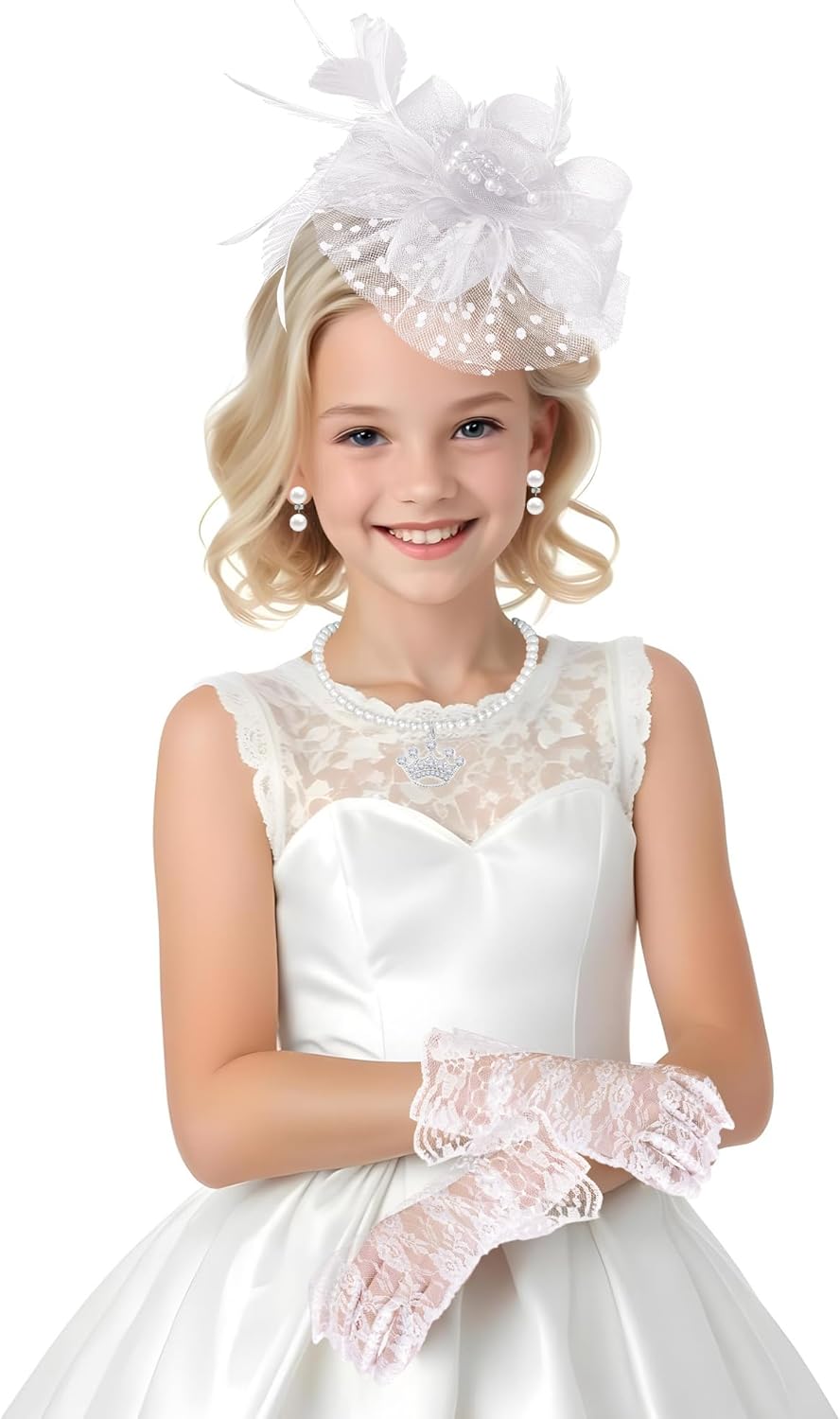 5Pcs Girls Tea Party Fascinators Hats Tea Party Headband and Lace Glove Set for Girls 1920s Party - Image 4