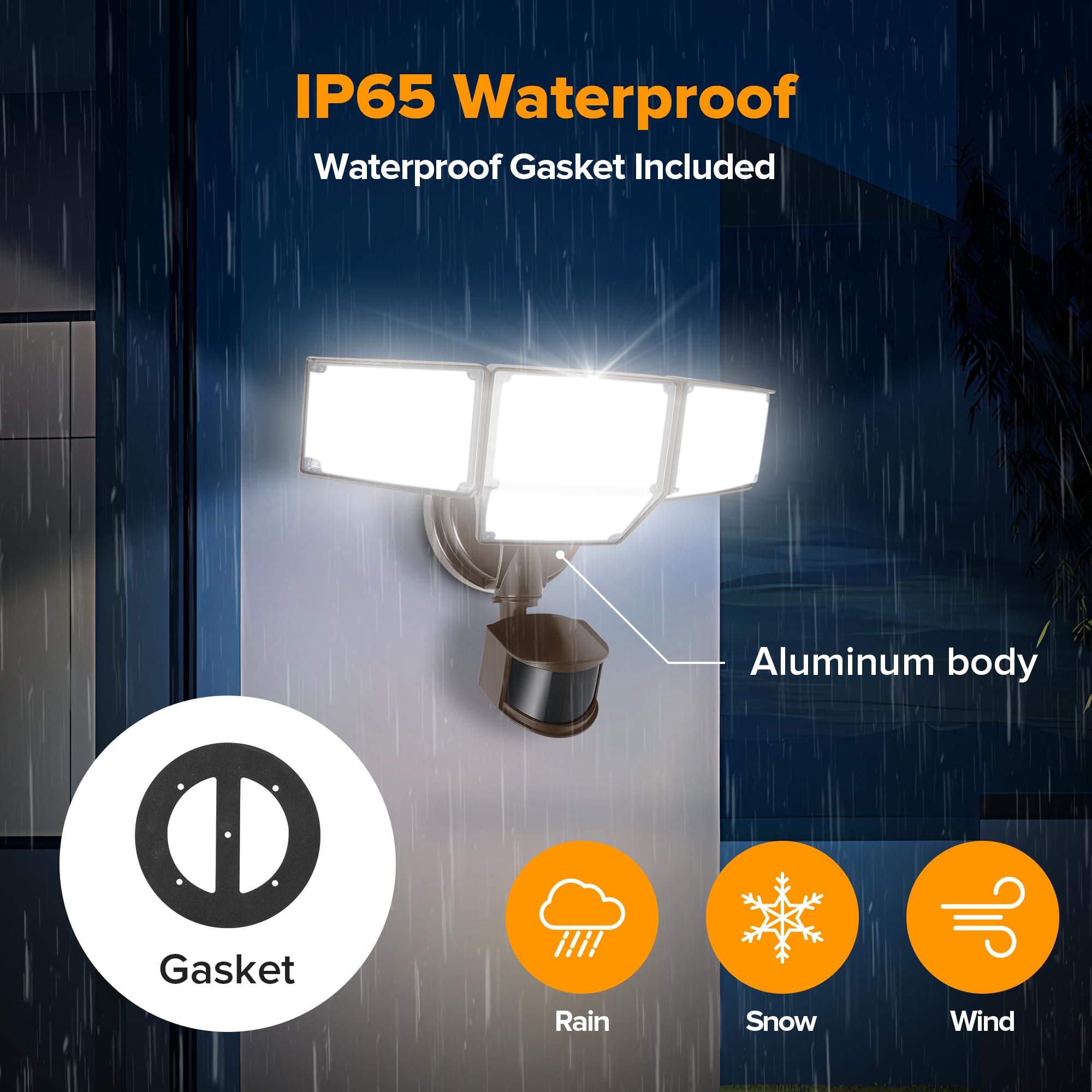 LUTEC 80W 9000LM LED Sicherheitsleuchten mit Bewegungsmelder für Direktdrahtverbindung, 4 Köpfe Außen LED Flutlichter, 5000K Tageslicht, IP65 Wasserdicht