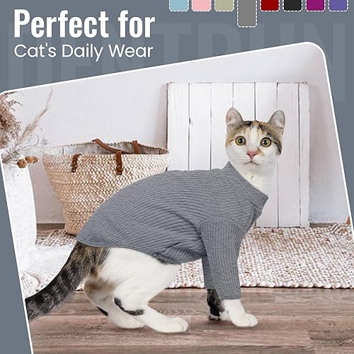 Miniatura 9 de DENTRUN Sphynx - Camisa de gatos sin pelo, camiseta de gatito, transpirable, cuello alto, adorable ropa de gato, chaleco de pijama