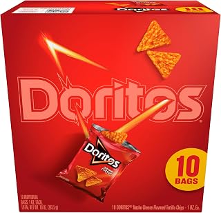 Doritos Nacho Cheese Tortilla Chips 1oz Bags, 10 Count - Bold Flavor Snack Pack for Lunches & Parties