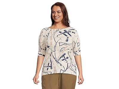 Lauren Ralph Lauren Plus Size Belting-Print Cotton Boatneck T-Shirts Women