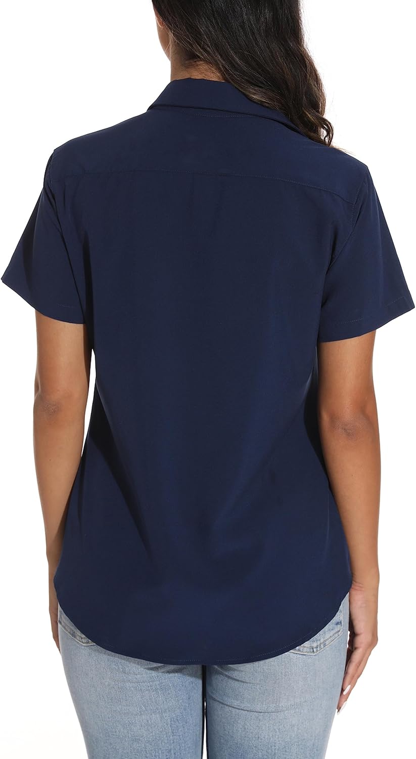 GUANYY Short Sleeve Button Down Shirt Dressy Shirts Casual Work Shirts V Neck Blouses Solid Color - Image 4