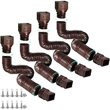 plusgutter 4 Pack Rain Gutter Downspout Extensions Flexible, Drain Downspout Extender,Down Spout Drain Extender, Gutter Connector Rainwater Drainage,Extendable from 21 to 68 InchesBrown