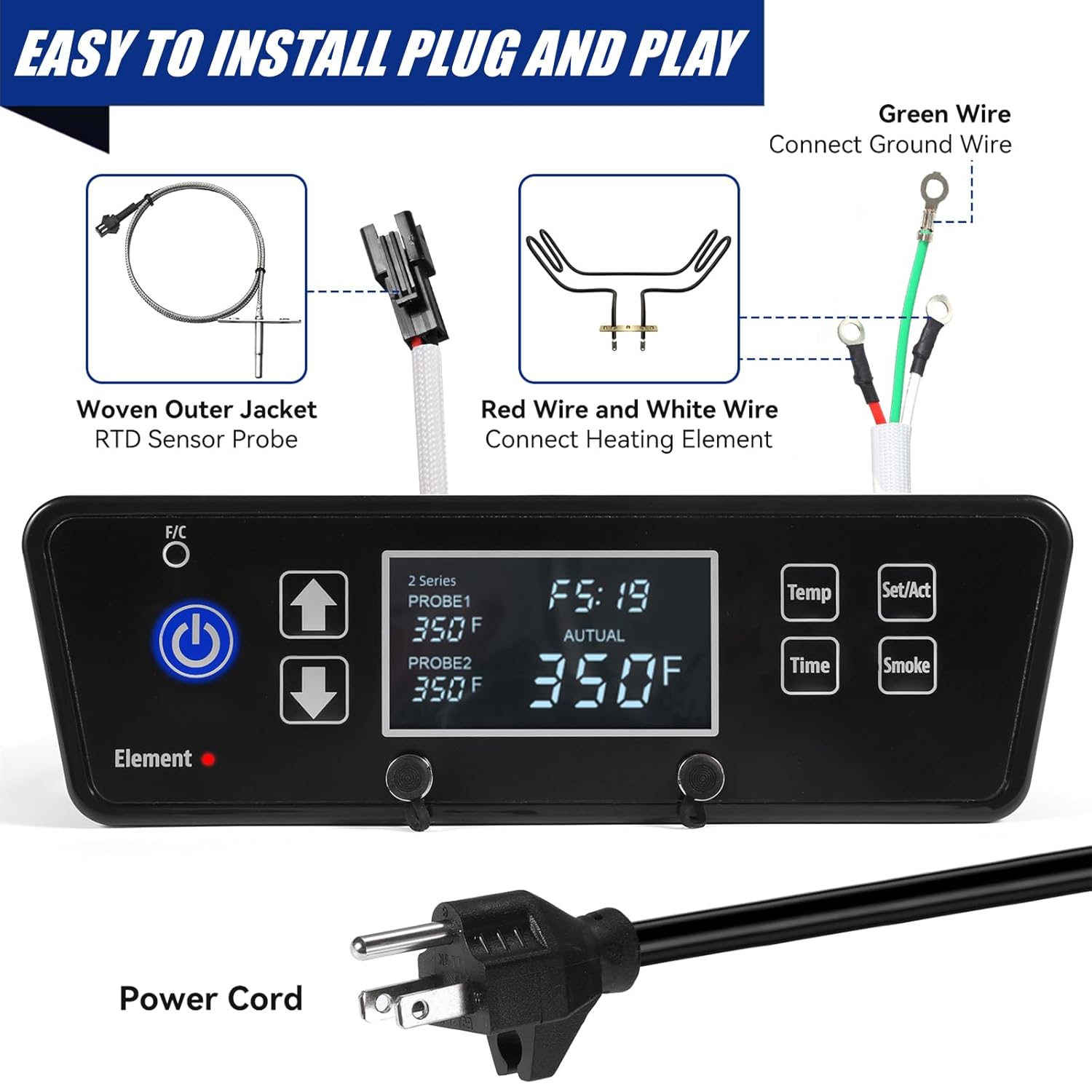 Digital Thermostat Control Board Replacement Parts for Pit Boss 2 Series Digital Electric Vertical Smoker, LCD Display Controller Replacement 80028 Compatible with Pit Boss Electric Smoker PBV2D1