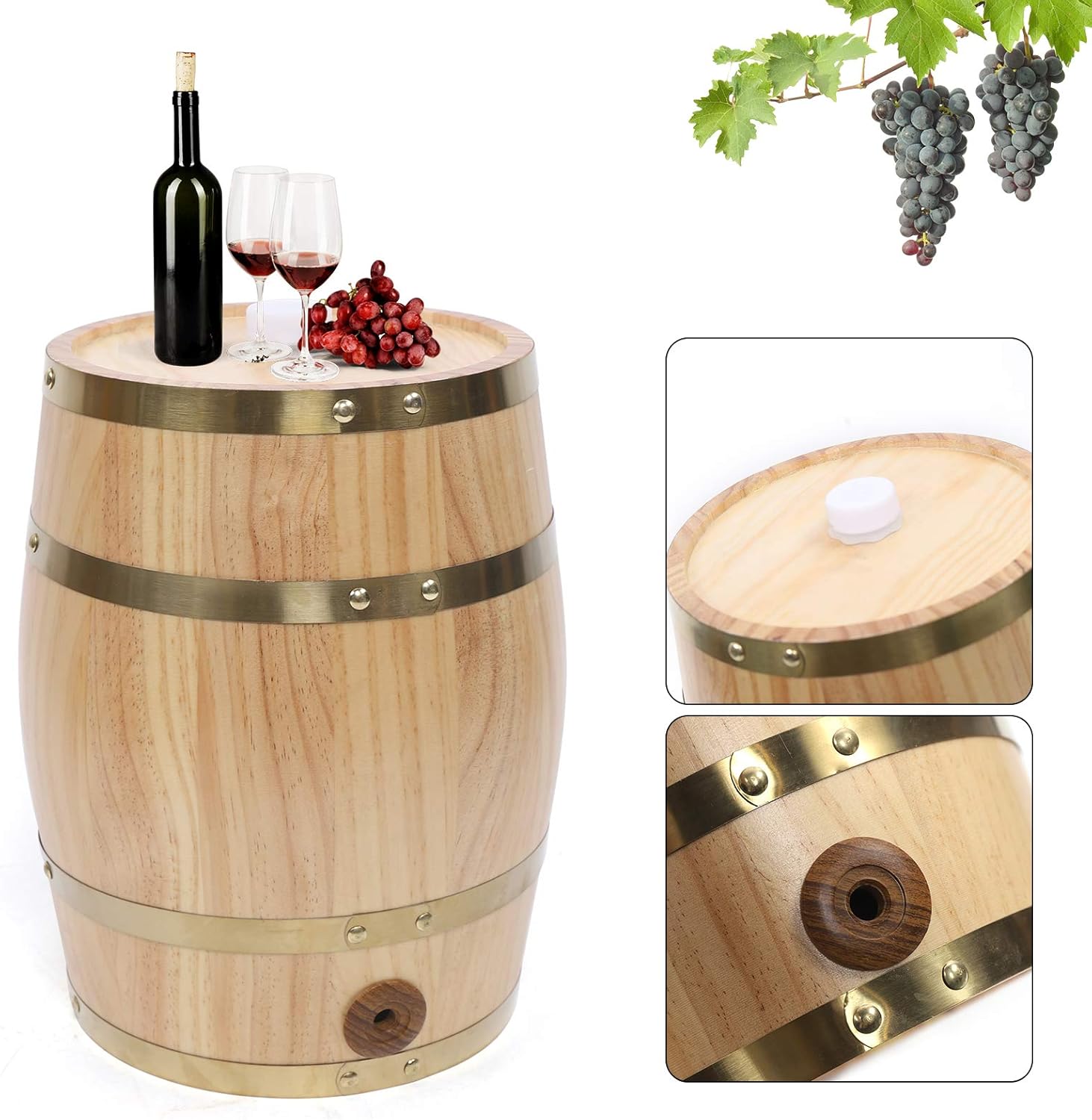 Pine Wood Wine Barrel Whisky Barrel, Large Capacity Home Wine Making Barrels Wood Barrel, Vertical Standing Beer Barrel with Faucet for Home Wine Making Brewing (2.6Gal)