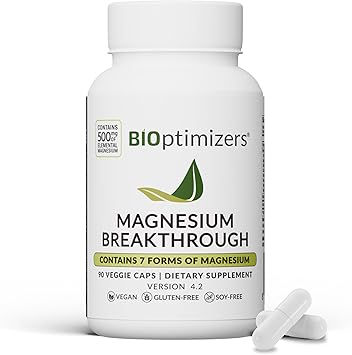 BIOptimizers Magnesium Breakthrough Supplement with 500mg - 7 Forms of Magnesium: Glycinate, Malate, Citrate, and More - Natural Support for Sleep and Cognitive Function -90 Capsules- Calming Vitamins