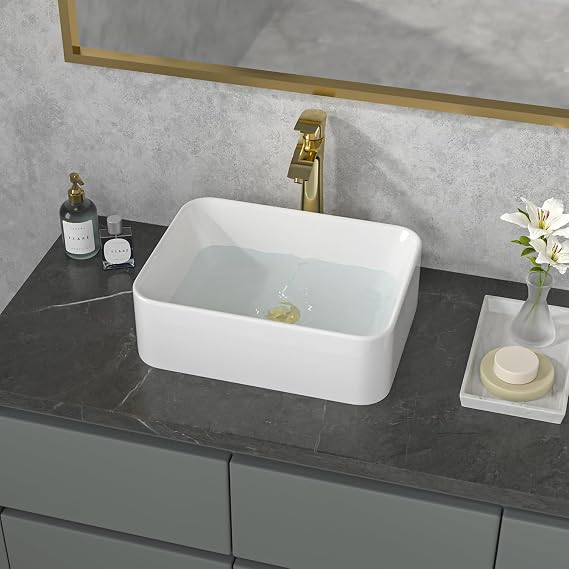 Sarlai Countertop Ceramic Bathroom Sink, Non-Porous Nano Glaze 40x30x13cm | Modern Gloss White Rectangular Cloakroom Basin, High-Fired Ceramic,Scratch-Resistant,Deep Anti-Splash for Vanity & Bathrooms