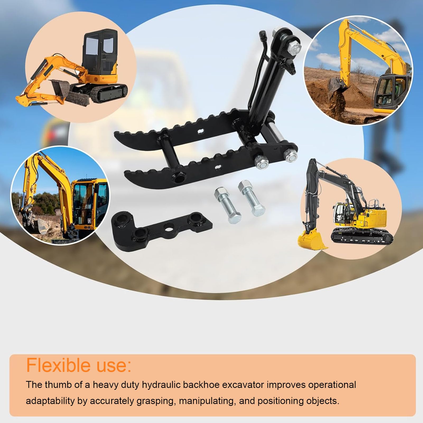 Hydrauliczny Zacisk na Kciuk do Koparki, Wytrzymały Uchwyt na Kciuk ze Stali Manganowej ze Wspornikiem w Kształcie Litery L do Minikoparek Poniżej 3 Ton, rozpiętość połączeń 90 Mm