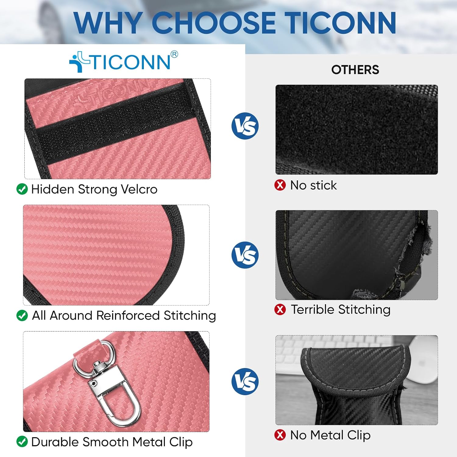 TICONN 2PK Faraday Bag for Car Key Fob, Anti-Theft NFC RFID Blocking Pouch