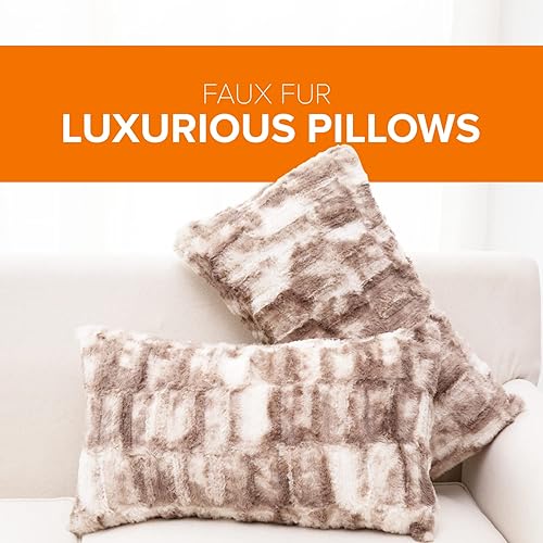 Miniatura 8 de Cheer Collection Juego de 2 almohadas decorativas de piel sintética con rellenos para sofá, cama, dormitorio y sala de estar, almohadas decorativas