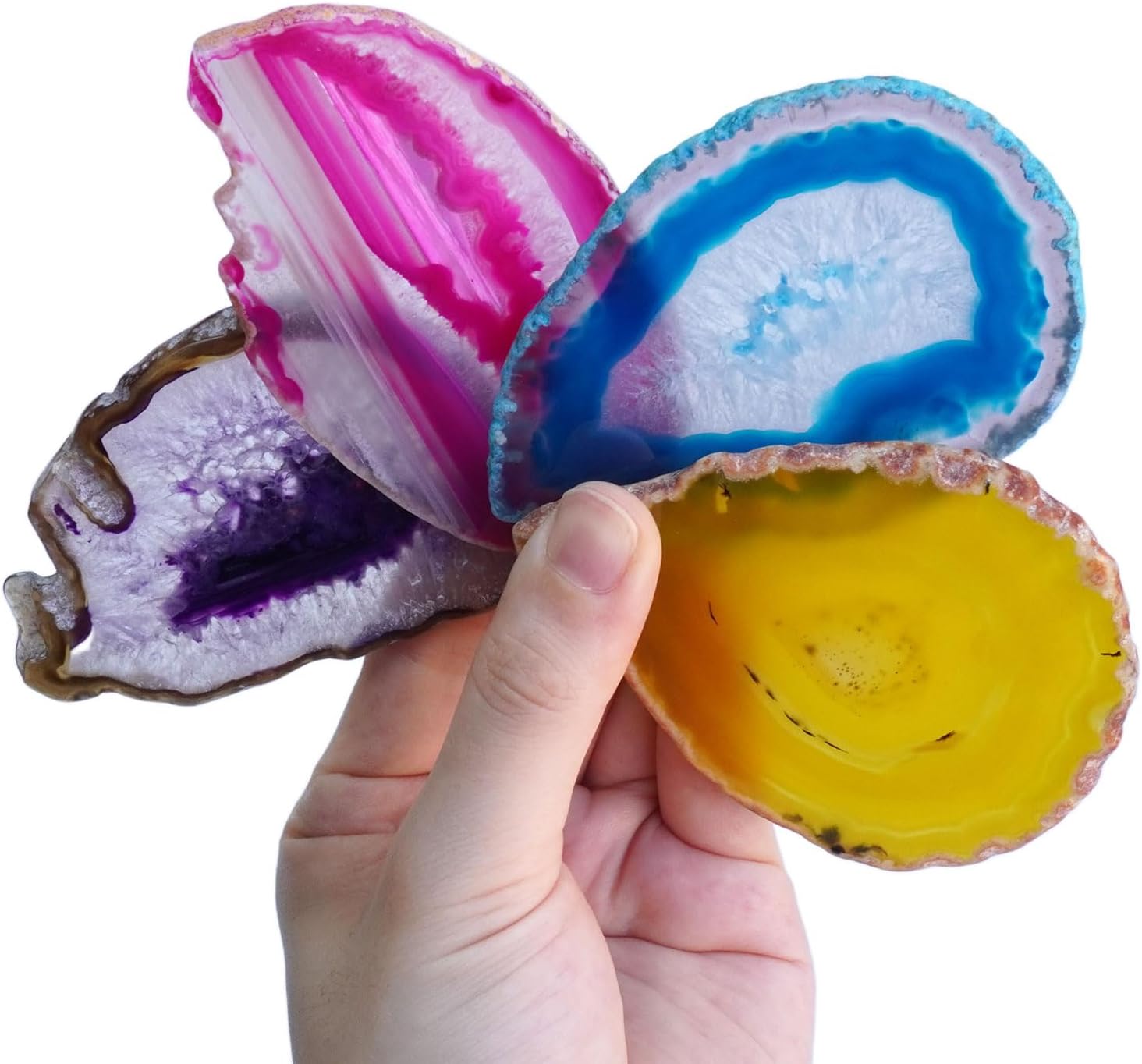 21pcs Multicolor Polished Agate Slices, Geode Slices Bulk for Light Table, Table Place Cards, Jewelry Making, Crafts, Home Decor, 1.18-2.56 Inches Length (Non-Drilled)