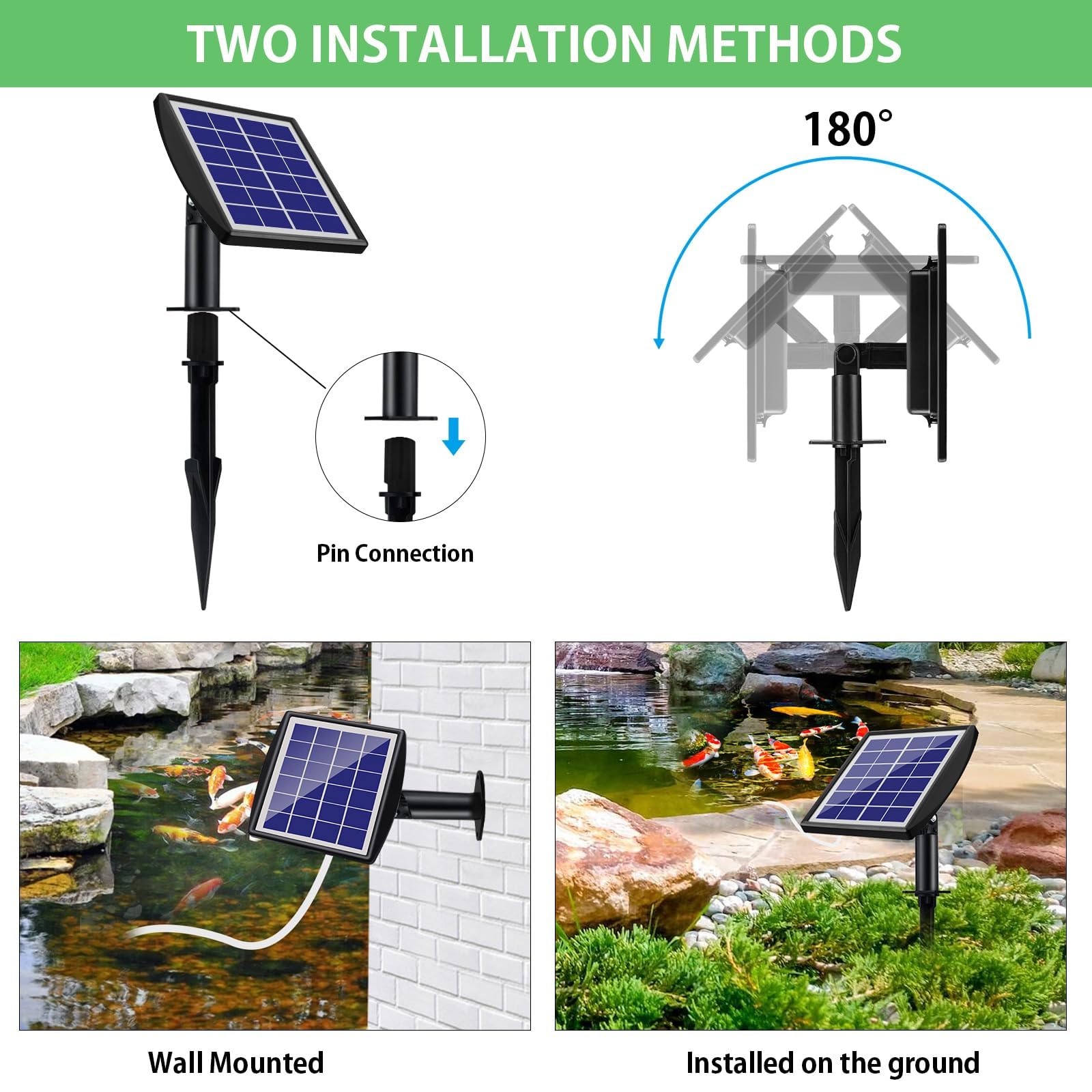 Solar Sauerstoffpumpe, aeratore solare da 2 W per laghetto con batteria di riserva da 2200 mAh, pompa ad aria idroponica, adatta per pesca all'aperto, laghetti, acquari