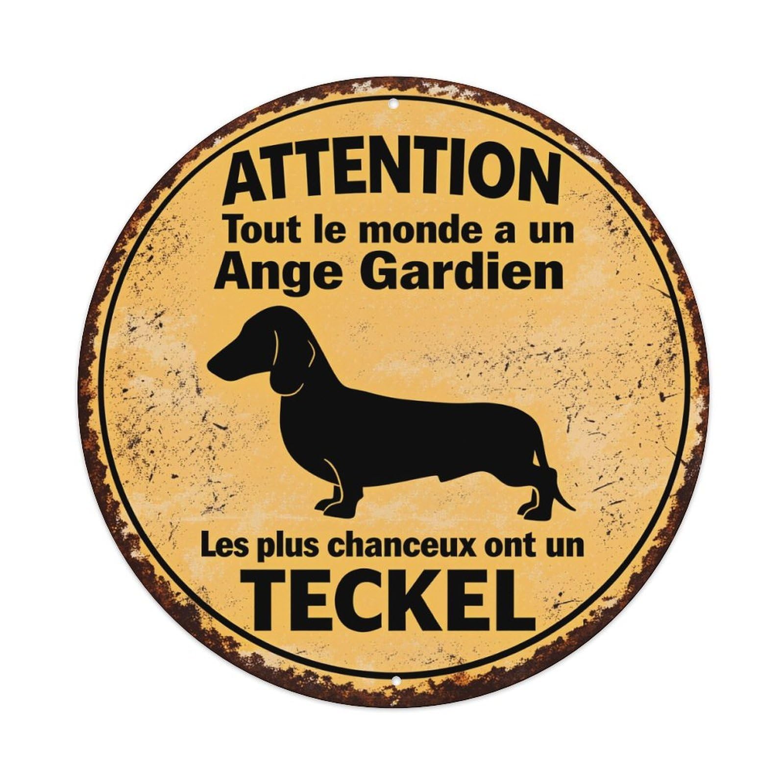 Attention Dachshund Guardian Dog Sign Round Tin Sign Vintage Style Metal Sign Home Bar Garden Wall Plaque Decor Metal Poster 8x8 Inch