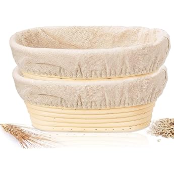 Pack of 2 Banneton Breadproof Baskets 25 cm Oval Sourdough Resistant Basket with Linen Cloth for Crafts Bread for Professionals and Home Bakers