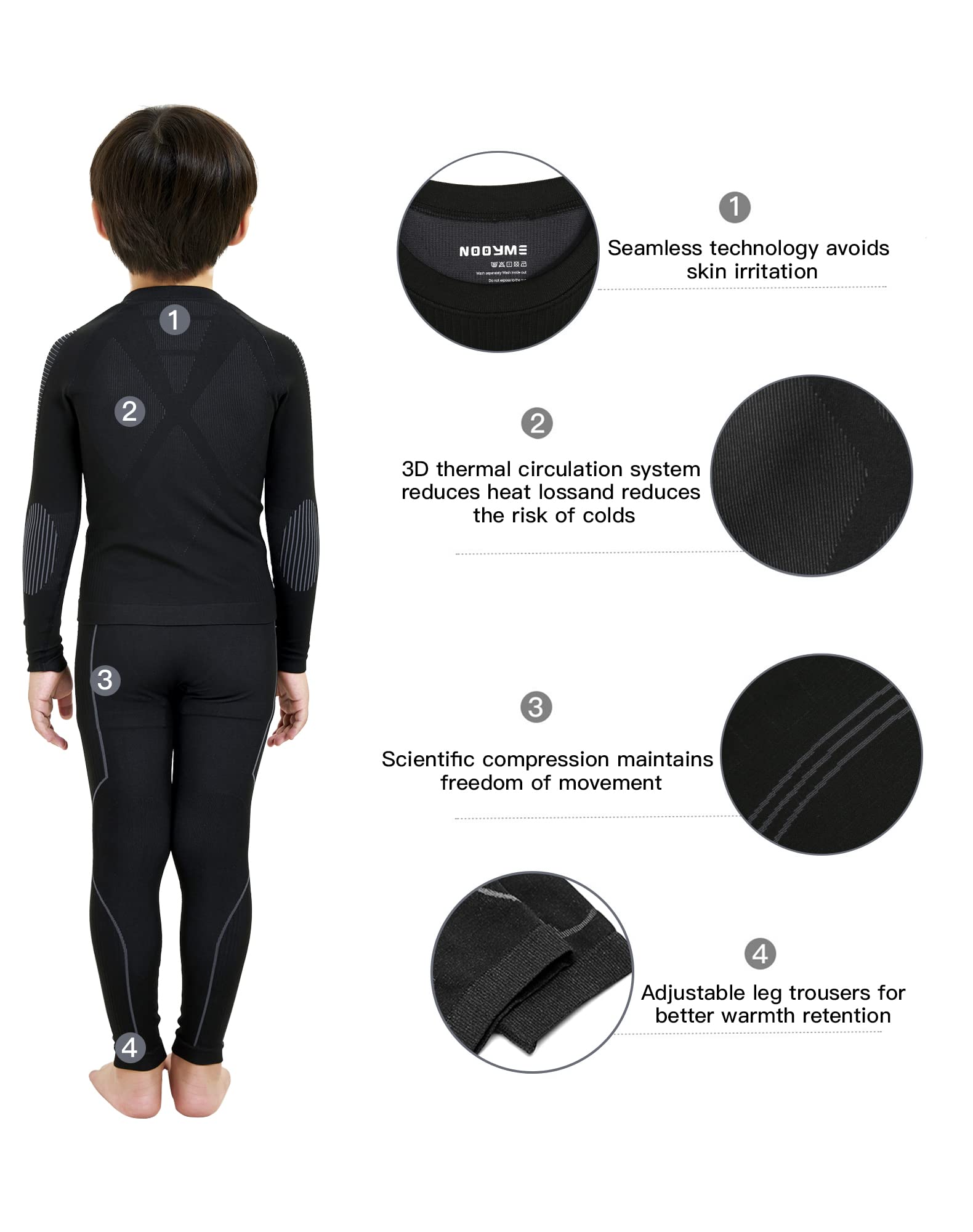 NOOYME Intimo Termico Bambino Biancheria Intima Termica Bambina Pantaloni e Maglia Termica Traspirante Asciugatura Rapida per Sci Corsa Calcio