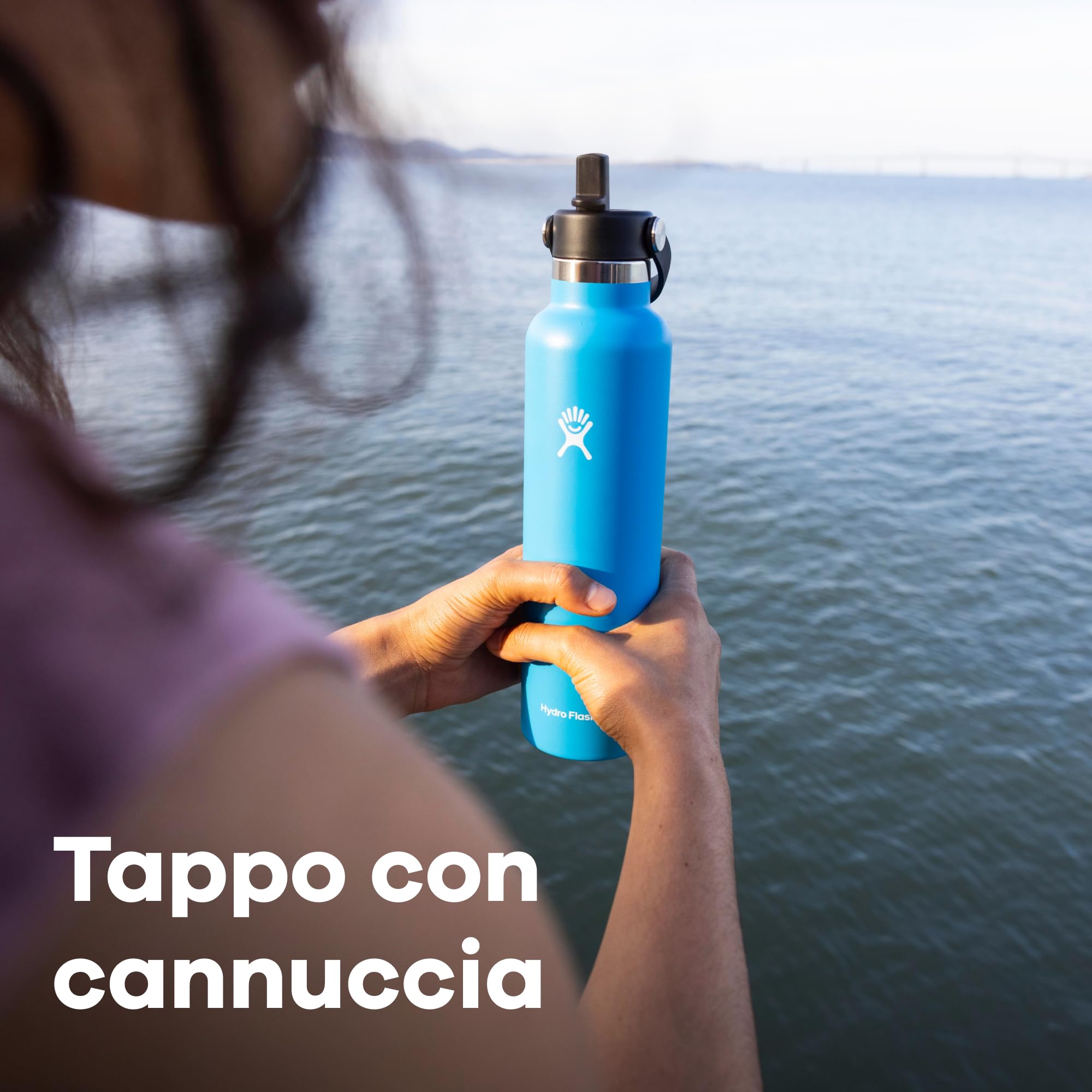 Hydro Flask - Standard Mouth - Bottiglia d'acqua da 621 ml (21 oz) - Acciaio inossidabile con isolamento sottovuoto e coperchio a cannuccia - Standard Mouth - White