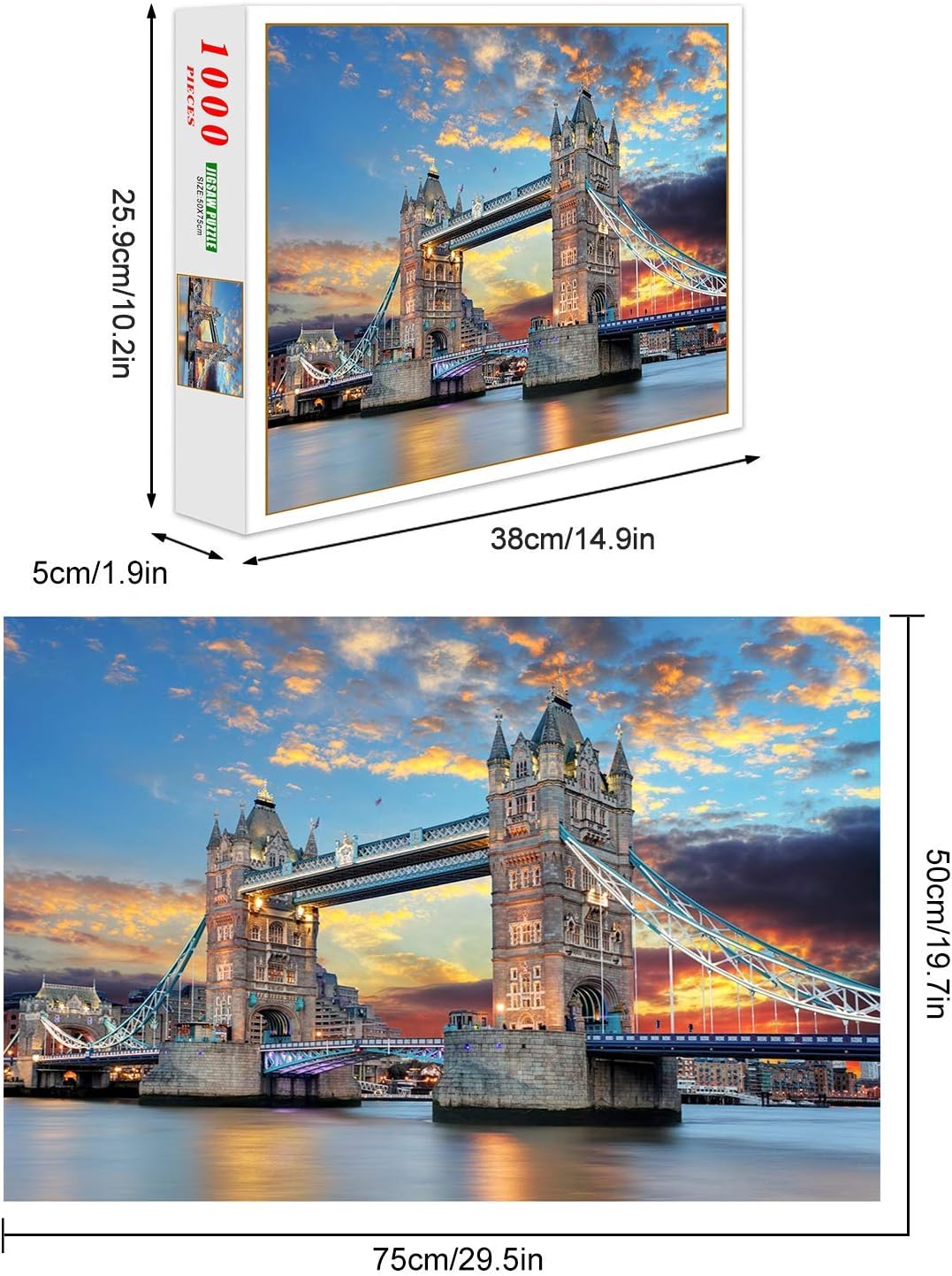 1000 Piece Famous Scenery Jigsaw Puzzle for Kids Adult, Tower Bridge Large Puzzle Game Toys Gift (A, 29.53 x 19.69inch)