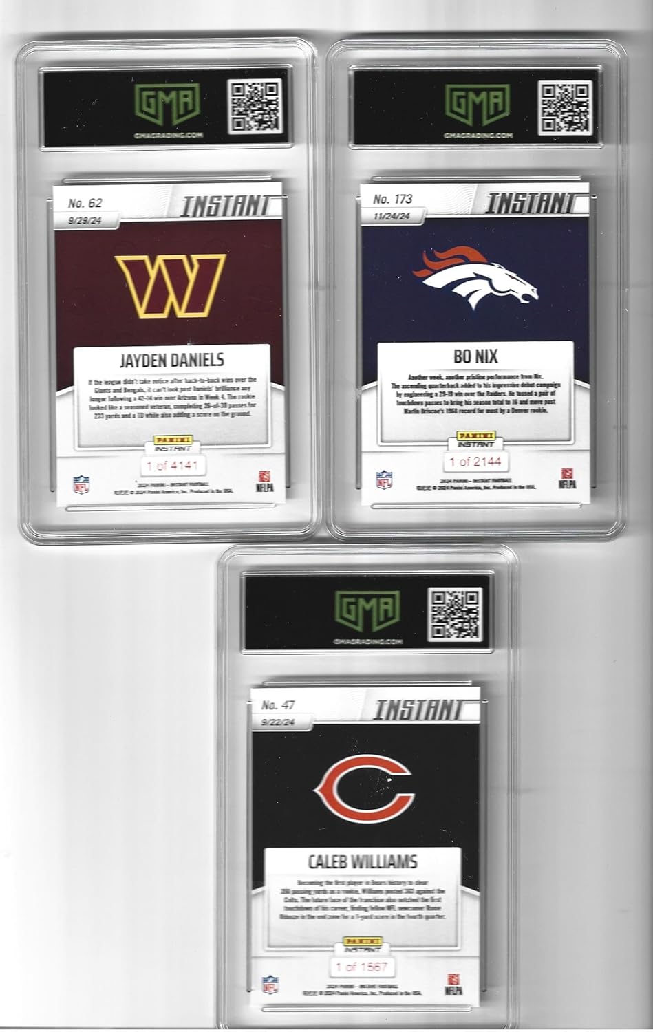 Graded Gem Mint 10 Jayden Daniels Bo Nix & & Caleb Williams 3 Card Football Rookie Lot 2024 Young Star Quarterbacks! You Will Receive All 3 Cards