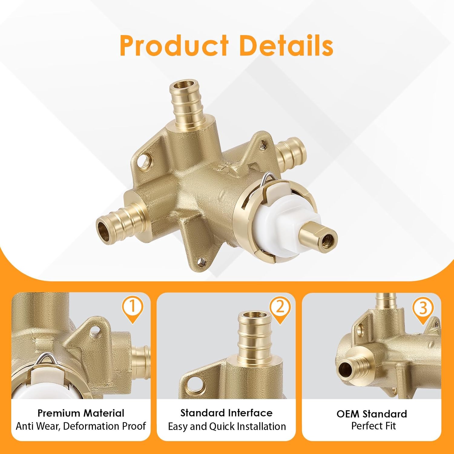 FP62325PF Rough-in Brass Valve with 1222 Faucet Cartridge Compatible with Moen Posi-Temp Pressure Balancing Tube Cycling Shower Valve with Stops, 3 Ports 1/2-Inch IPS Connections