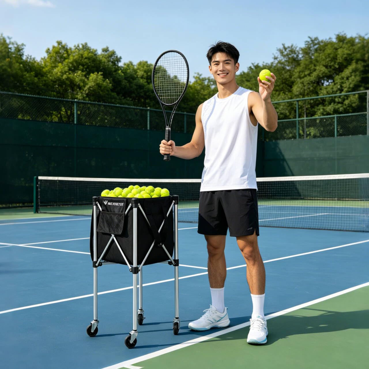 Amazon | NEESEEYEE テニス ボールカート 大容量 240球収納 ピックル
