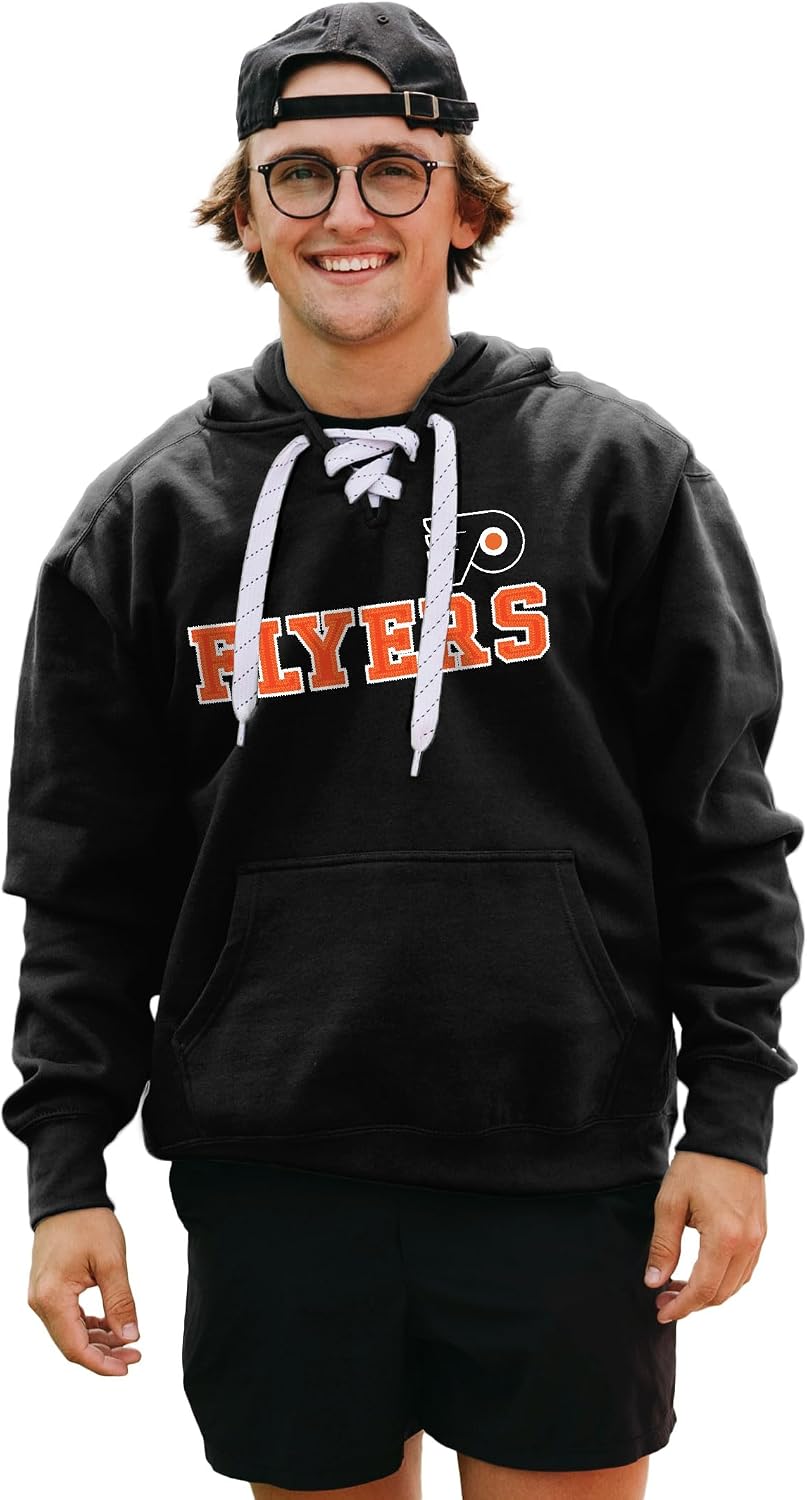 Blue 84 NHL unisex-adult Nhl Officially Licensed Lace Up Hockey Hooded Sweatshirt