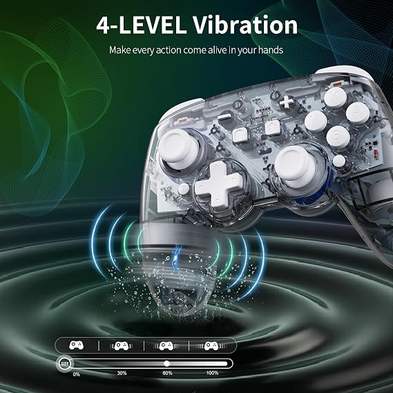 PALPOW Switch 2 Pro Controller Compatible with Switch 2/OLED/Lite,Wireless Hall Effect Switch Controller, RGB Switch Pro Controller, Bluetooth Gamepad with 7 LED Colors/Wake Up/Dual Shock/Turbo - Grey