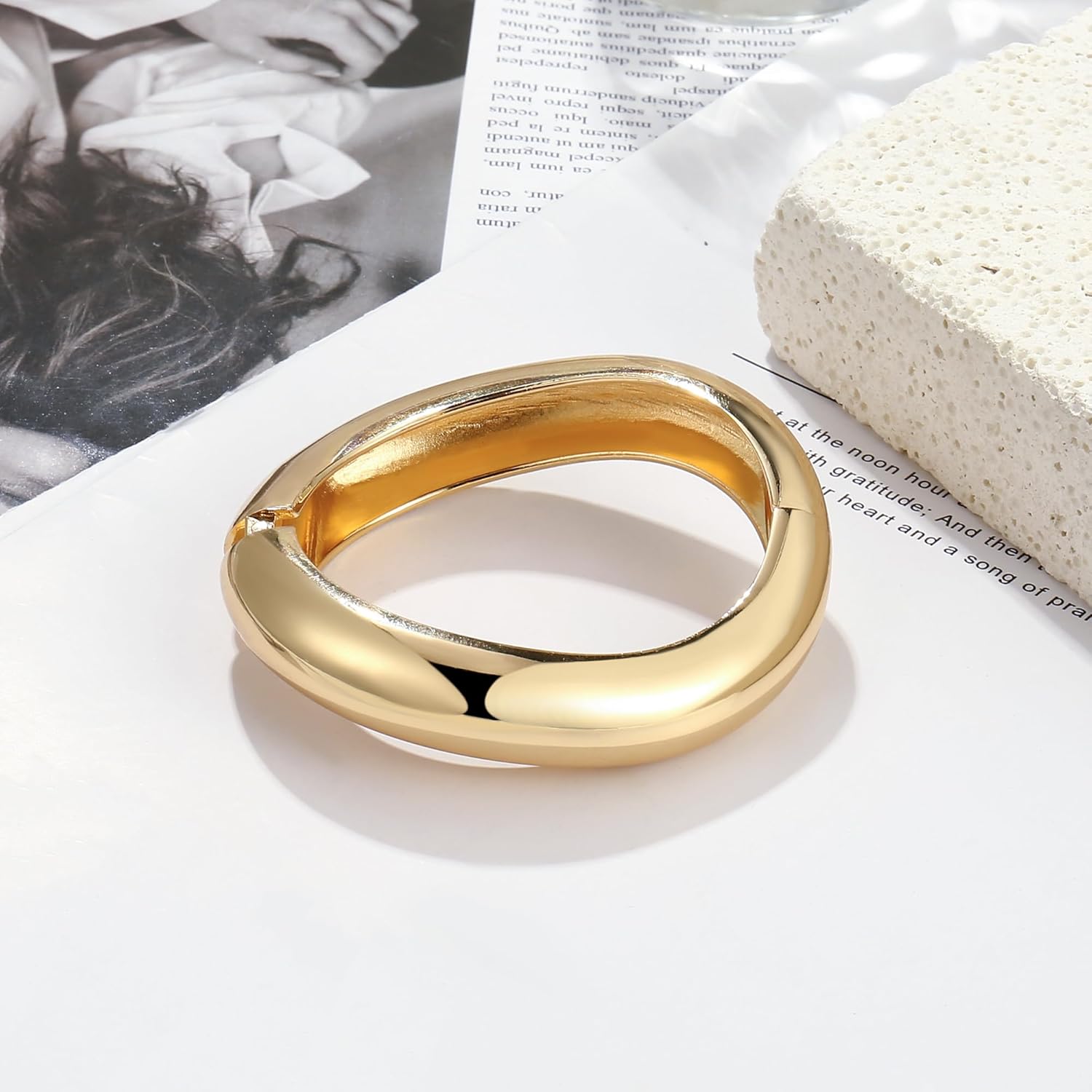 2Pcs Bangle Bracelets for Women Gold Arm Cuff 14k Gold Plated Chunky Gold Bangle Set Hinged Cuff Bracelets Trendy Arm Cuff Jewelry for Women - Image 4