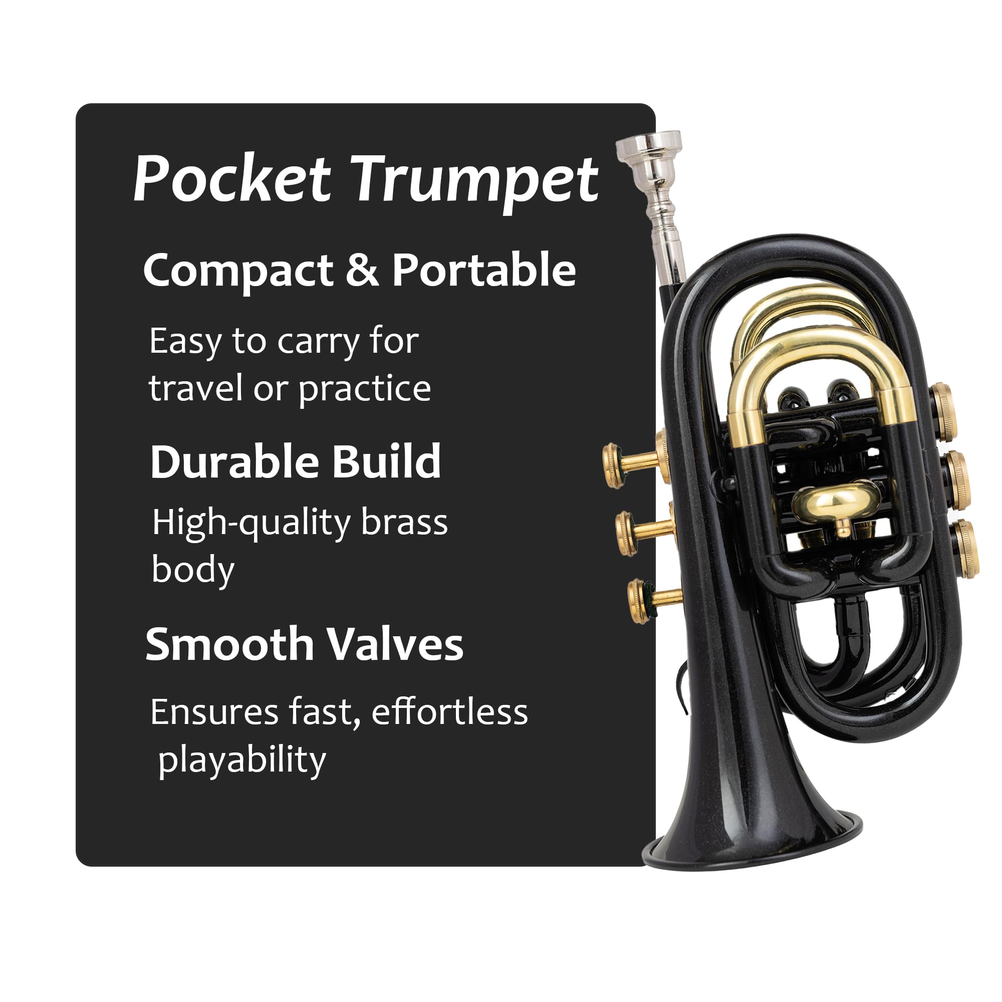 NEU Pocket Trompete schwarz/Bras Farbige Finish BB GOOD Pitch geschrieben W/Fall