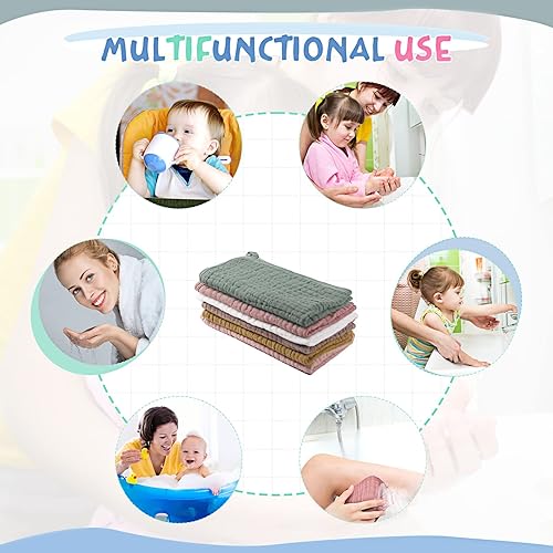 Miniatura 4 de Irenare - Gasas, pañales o toallitas faciales para bebés grandes de muselina, multicolor; con 6 capas absorbentes; 6 unidades, de 20 x 10 pulgadas.