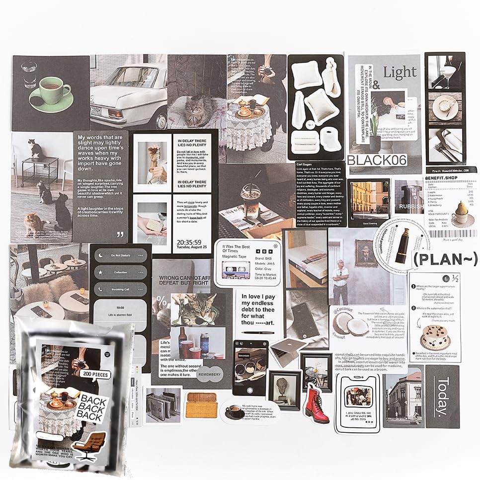 Alideco 200pcs Vintage Scrapbook Supplies Pack for Art Journaling Bullet Junk Journal Planners DIY Paper Stickers Craft Kits Notebook Collage Album Aesthetic Cottagecore Picture Frames (yehangxifei)
