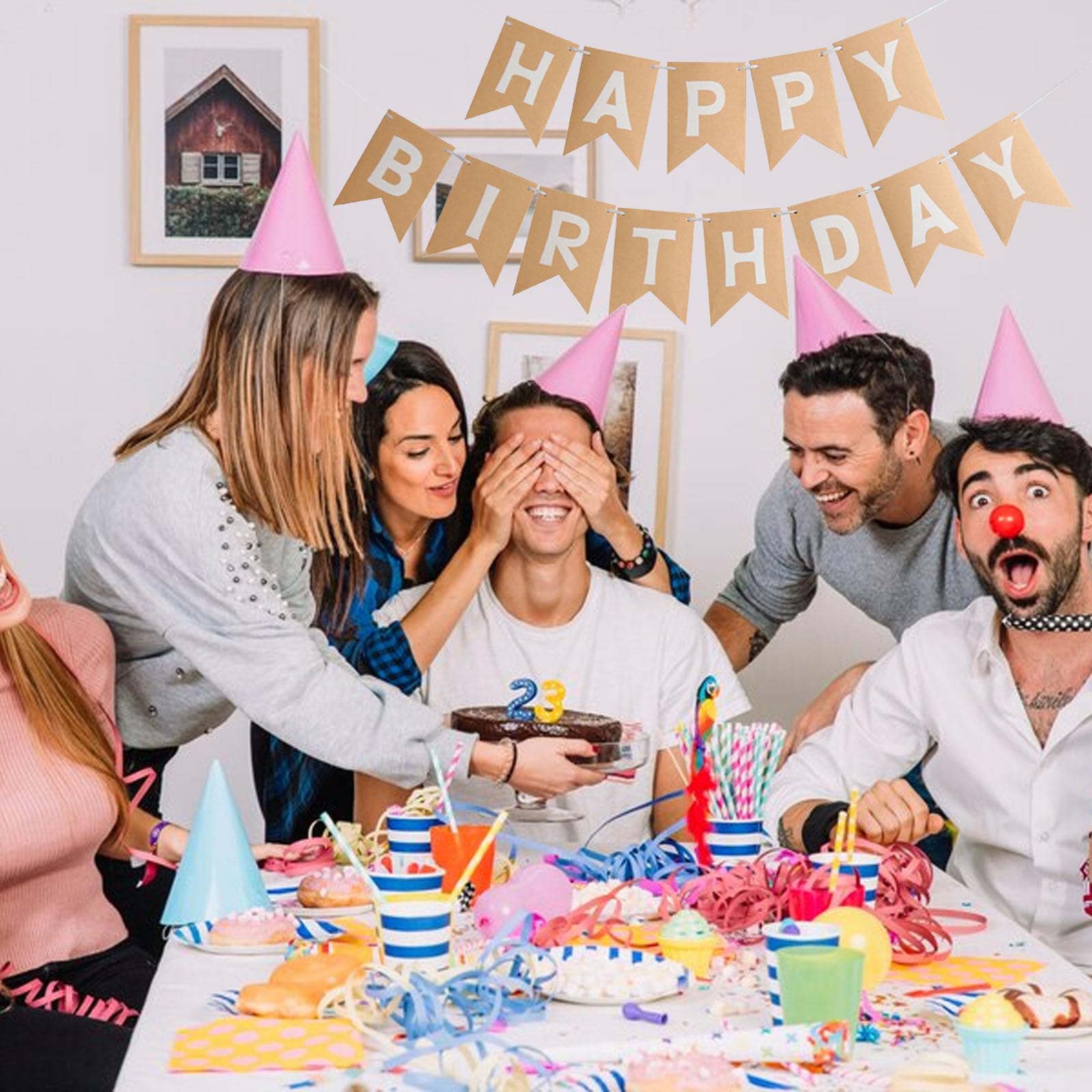 GLASNES Brown Kraft Happy Birthday Banner - Retro Party Decoration For Kids, Adults, Indoor/Outdoor - View #5
