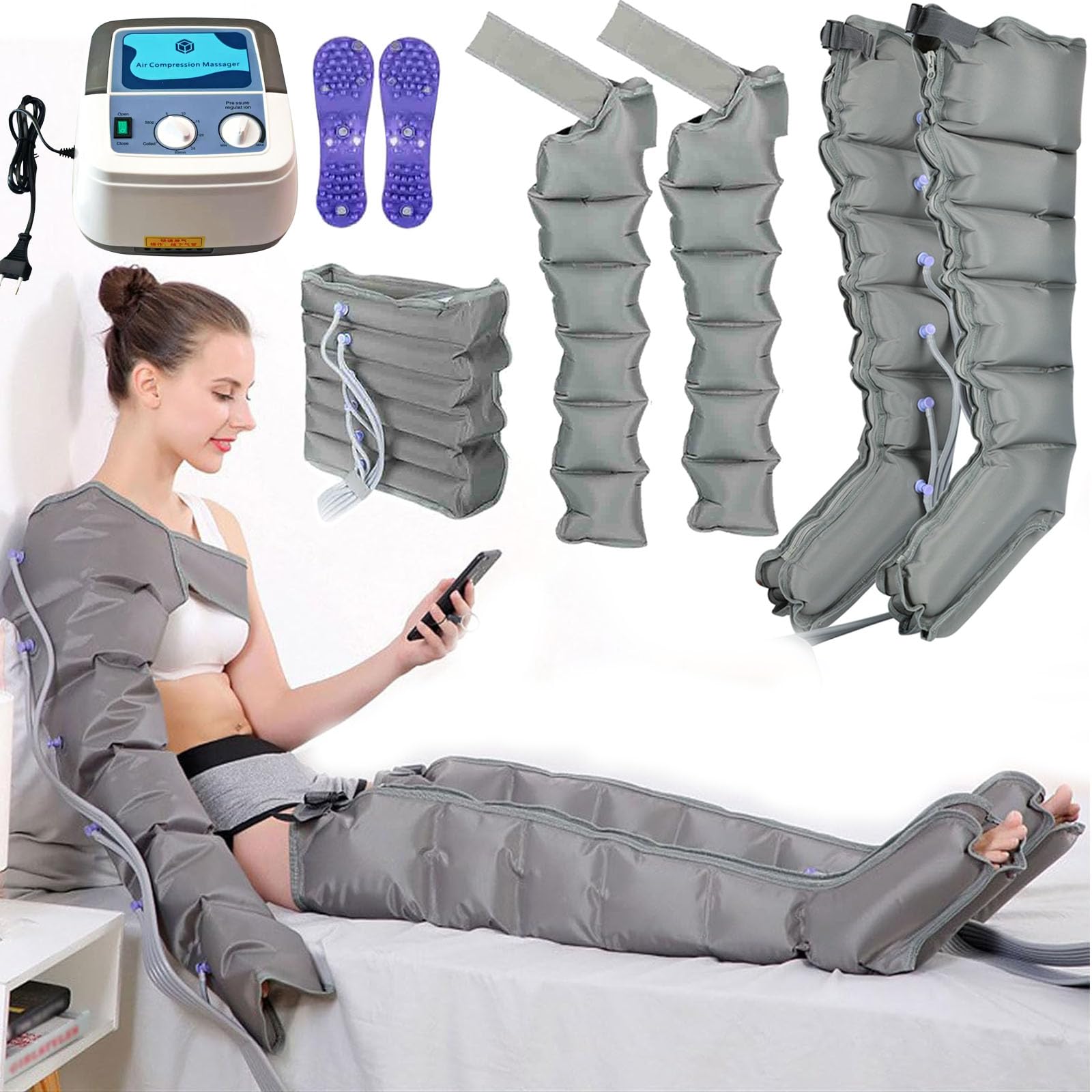 Massaggiatore a Compressione d’Aria Regolabile, 6 Camere, Corpo intero