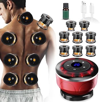 4-in-1 Electric Cupping Therapy Set with 8 Cellulite Massage Cups with 12 Modes Suction,Smart Dynamic Cupping Therapy Set for Ease Fatigue, Muscle Soreness and Skin TighteningRed