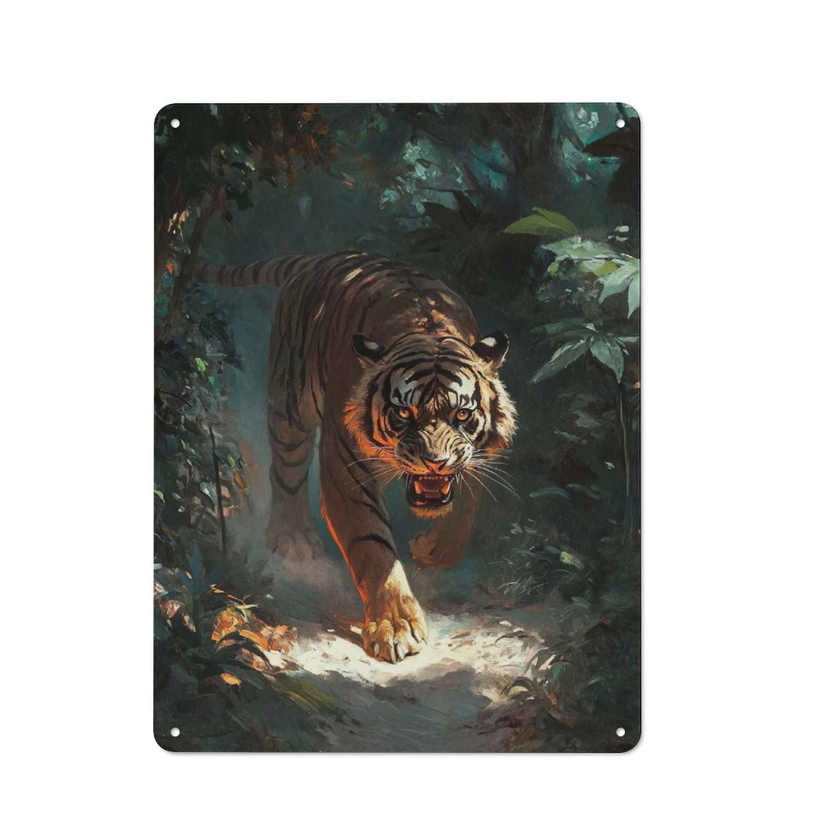 Junmoney Tiger In The Jungle Metal Plaque 40X30cm With For Hallway Wall, Rustic Decor, For Garage, Workshop And Man Cave Decoration