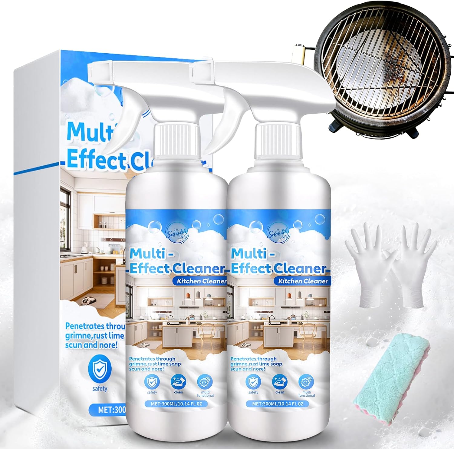 Snowlily 2PCS Kitchen Cleaner Spray Stubborn Stains Cleaner for Stovetops