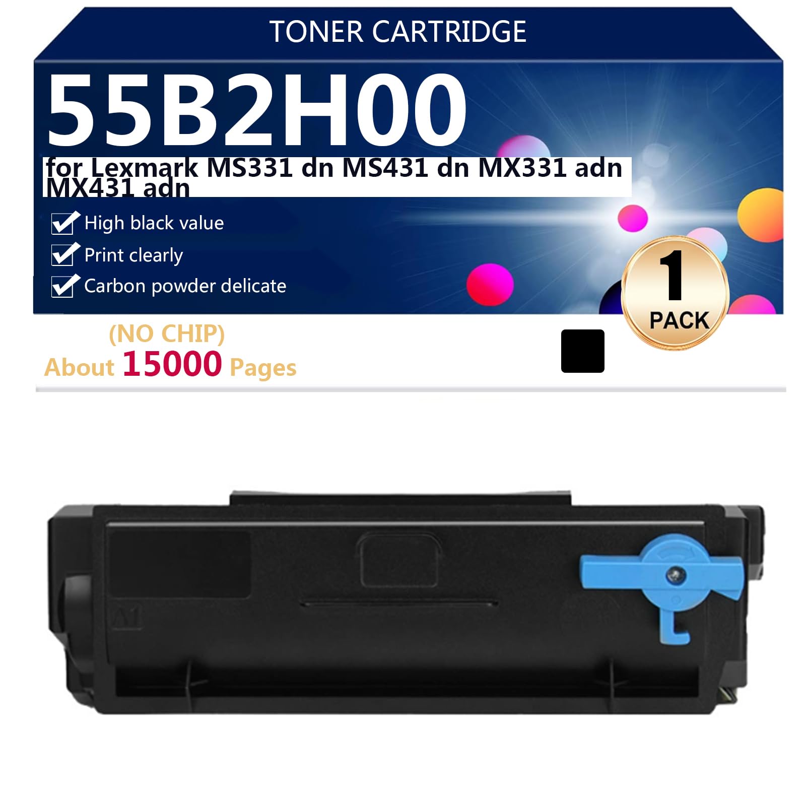 Cartuccia Toner ad Alta capacità Compatibile 55B2H00 per Lexmark MS331 dn MS431 dn MX331 adn MX431 adn Stampante, Stampa Fluida,Black