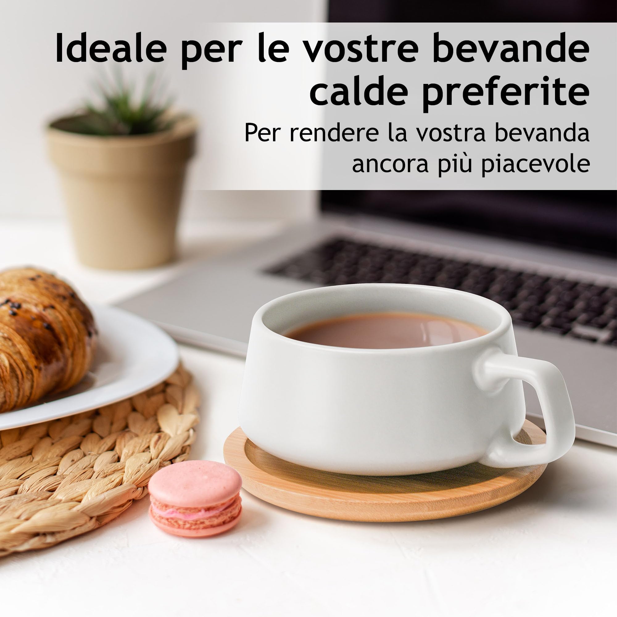 MIAMIO - 4 tazze da caffè da 320 ml/set di tazze e piattini/eleganti e moderne tazze da caffè in gres - set di 4 pezzi della collezione Luxe (Bianco)