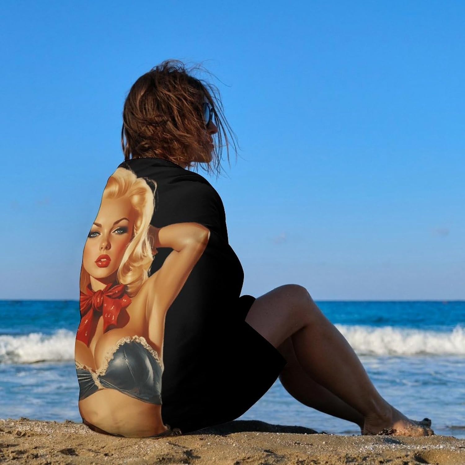 Pinup Hot Woman with Guns Oversized Beach Towel Soft Absorbent Pool Bath Swim Towels for Adults Travel Vacation Gifts 130x80cm