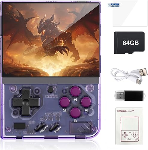 Miyoo Mini Plus - Consola de juegos retro, sistema clásico IPS de 3.5 pulgadas, consolas de videojuegos retro, con tarjeta TF de 64G, soporta más de