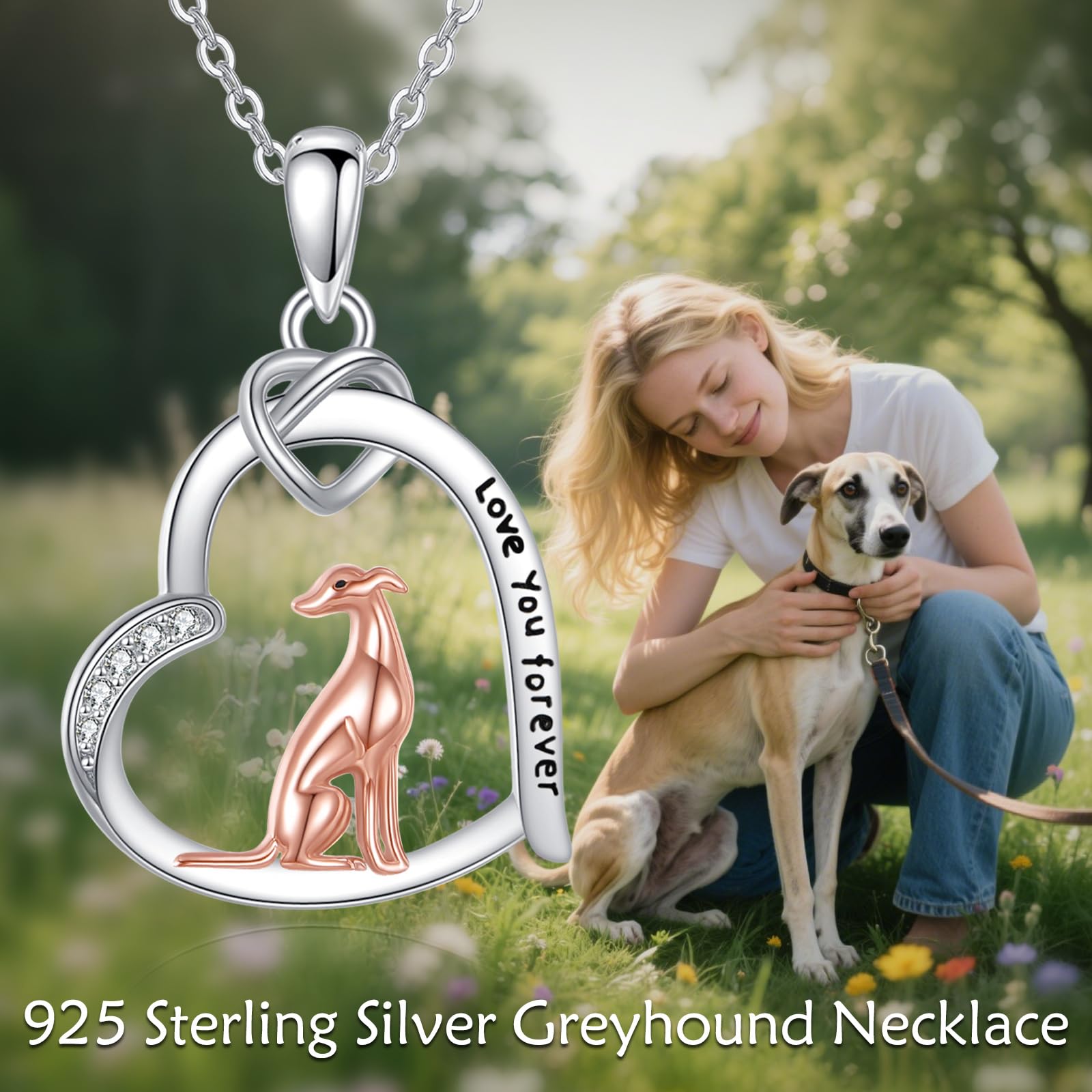 DAYLINLOVE Windhund Halskette 925 Sterling Silber Herz Windhund Geschenke Tier Hund Schmuck für Frauen Windhund Liebhaber