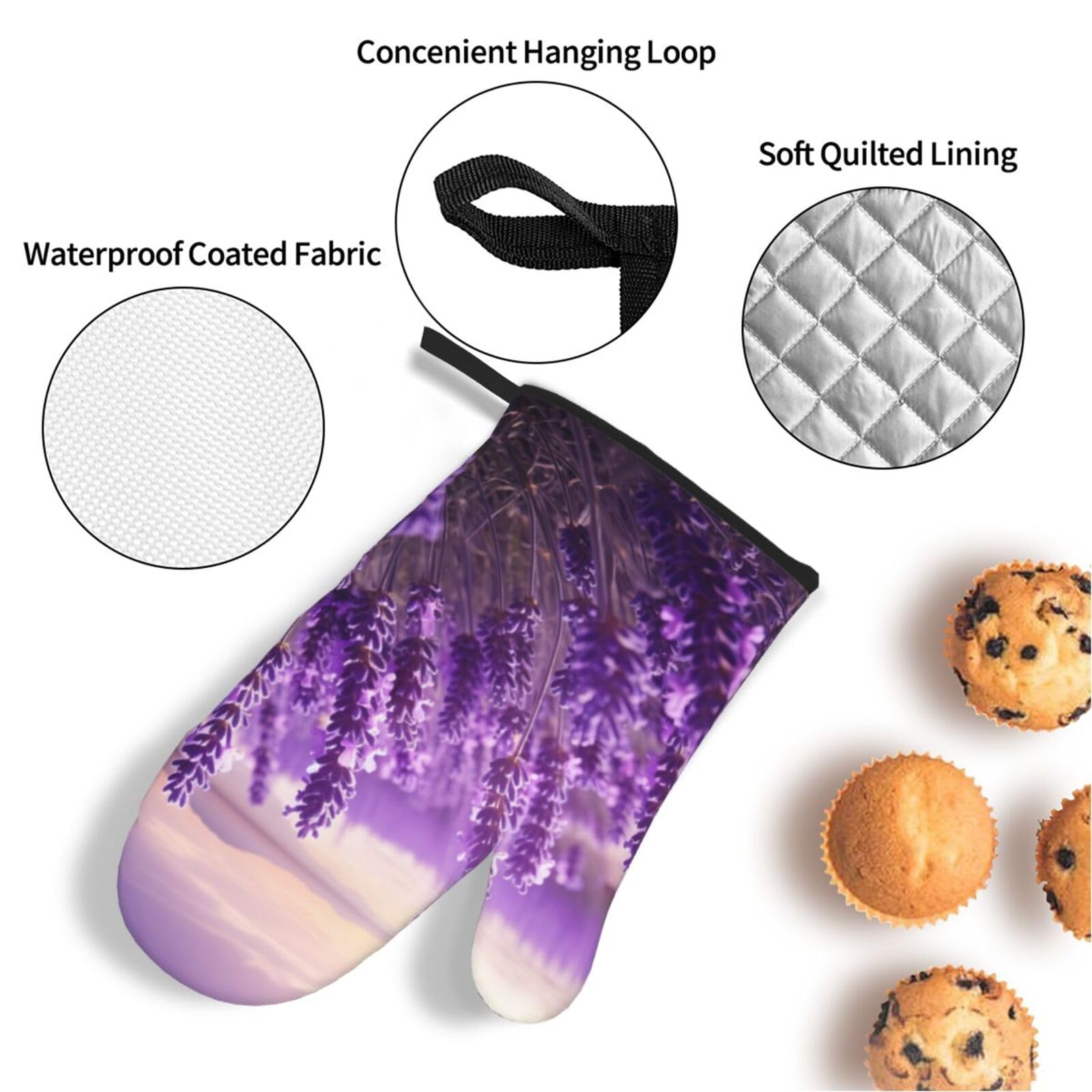 Set 4 Presine E Guanti Da Forno In Silicone Lilla - Resistenti Al Calore, Antiscivolo, Con Fiori Di Lavanda - Accessori Cucina Per BBQ E Forno