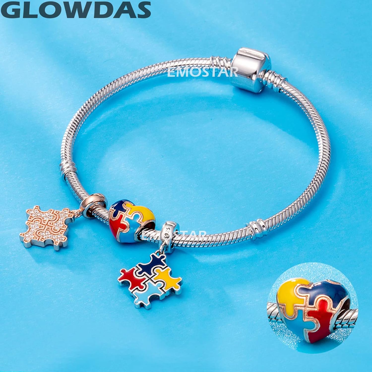 Autism Awareness Charms fit Pandora First Mothers Day Bracelet, 925 Sterling Silver Colorful Puzzle Pieces Enamel Heart Autistic Beads, Gift for Son/Daughter/Cousin - Image 6