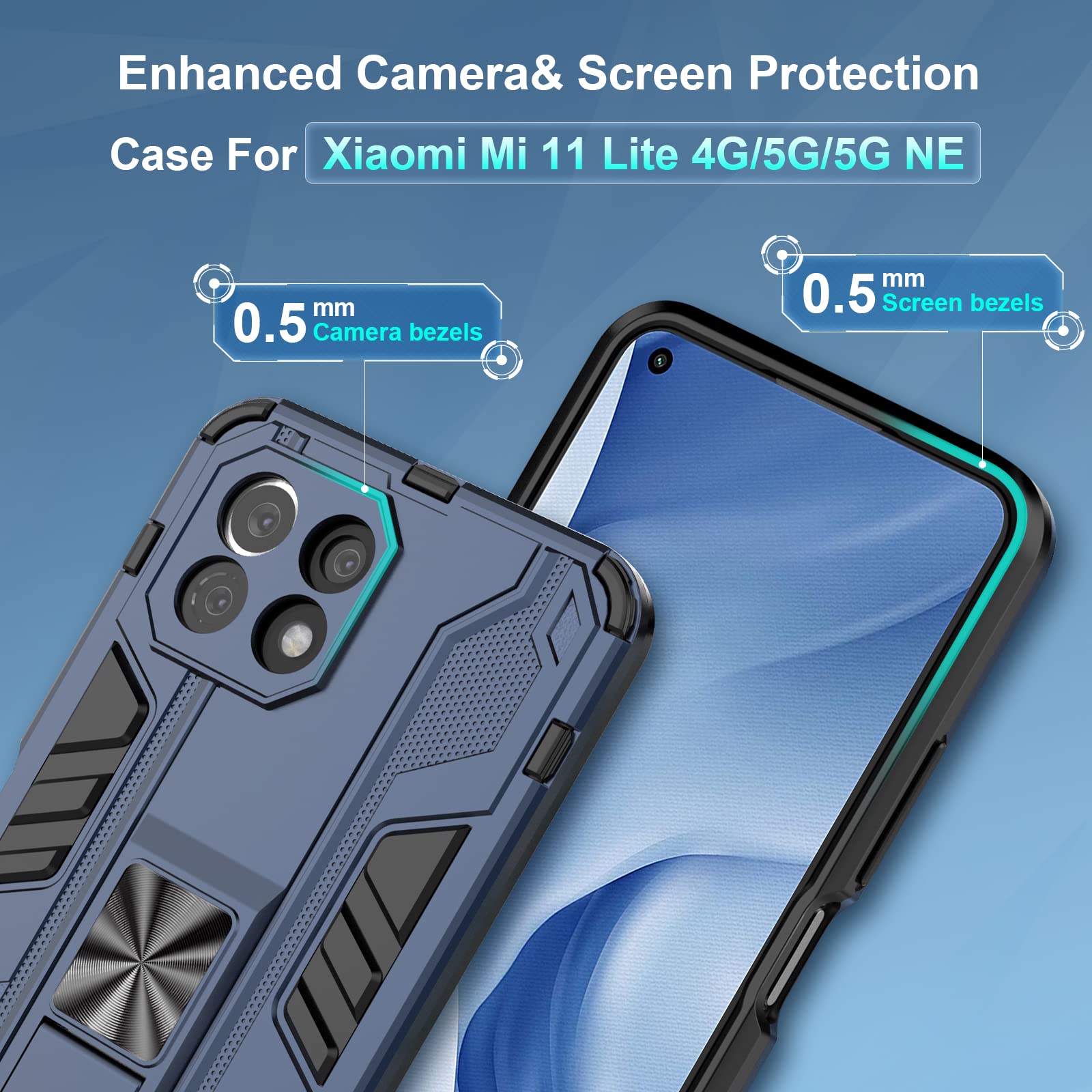 Funda para Xiaomi Redmi Note 15 Pro 5G, Carcasa Antigolpes con Soporte anular metálico, Case Protectora de Grado Militar, Azul — view 111