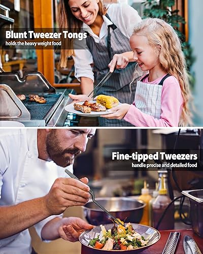 Miniatura 6 de Juego de pinzas de cocina de 10 pulgadas y pinzas compensadas, puntas dentadas de precisión, pinzas de chef profesional de acero inoxidable,