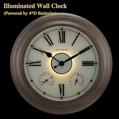 Miniatura 4 de CLXEAST Relojes iluminados para exteriores impermeables de 24 pulgadas con sensor inteligente, relojes de pared de metal grandes con temperatura y