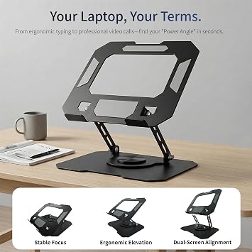 Laptop Stand for Desk, 360 Rotating Computer Riser with Adjustment Wrench, Ergonomic Laptop Riser for Collaborative, Work Foldable & Heavy Duty Tablet Stand Fit 10-15.6 Laptops