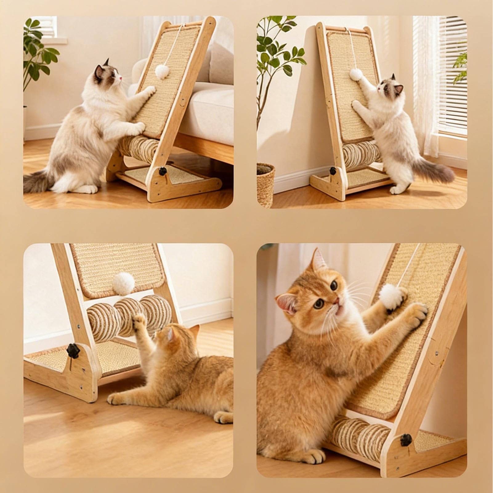 Tabla rascadora para Gatos Juguete Plegable en L | Tabla Vertical de Sisal para Gato para su en comedor, sala de estar, porche, dormitorio y balcón