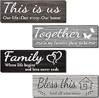 Vista 8 de 4 letreros de decoración de pared para el hogar, IDATOO decoraciones colgantes de madera rústica para sala de estar con frases THIS IS