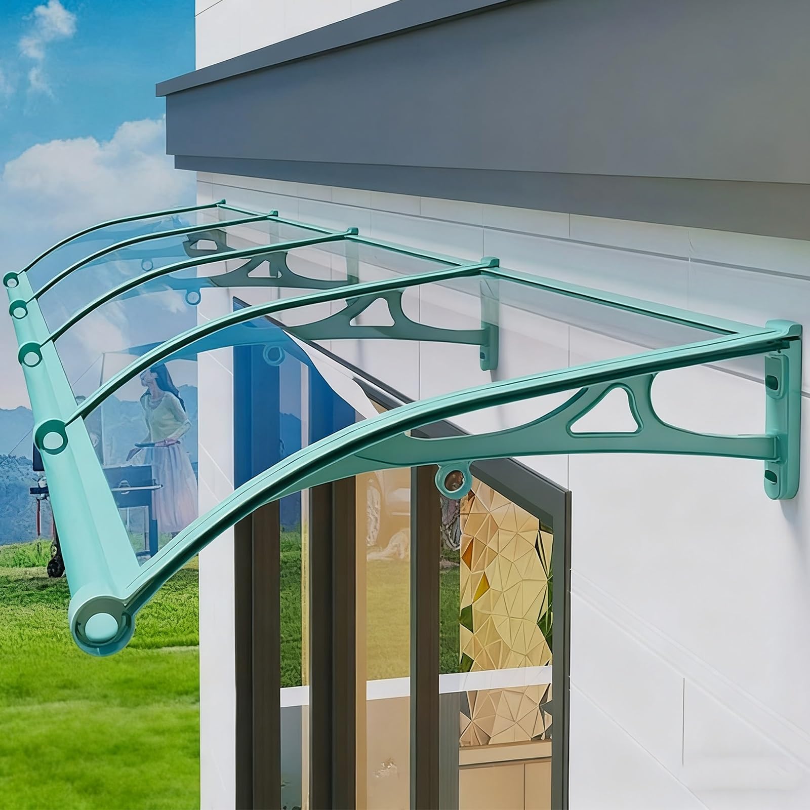 Auvent de porte d'entrée 60x120cm en polycarbonate avec support aluminium et drainage
